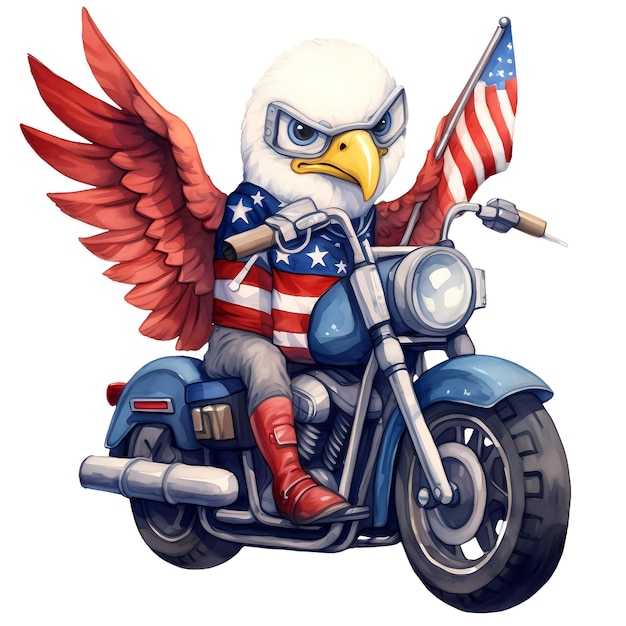 PSD cute bald eagle american motorcycle clipart ilustração