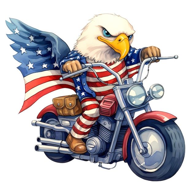 PSD cute bald eagle amerikanische motorrad-clipart-illustration