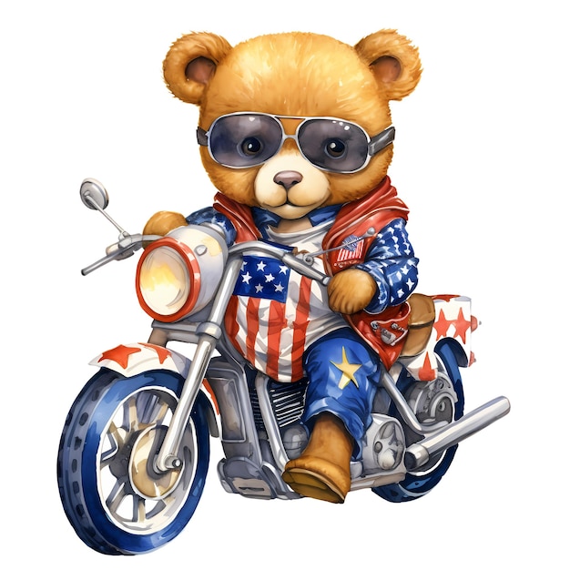 PSD cute bear american flag motorrad-clipart-illustration