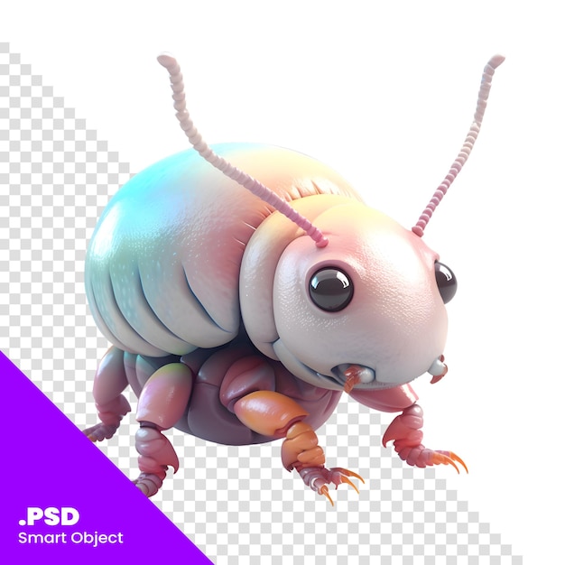 PSD cute besouro em um fundo branco modelo de ilustração de renderização 3d psd