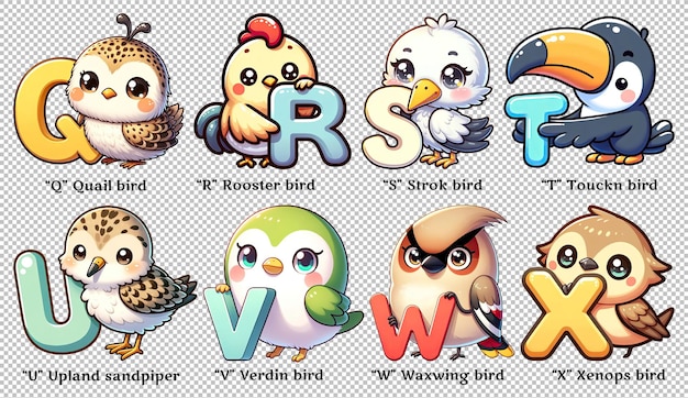 Cute birds alphabet series letters q to h clipart nursery clipart kids aprendendo o alfabeto