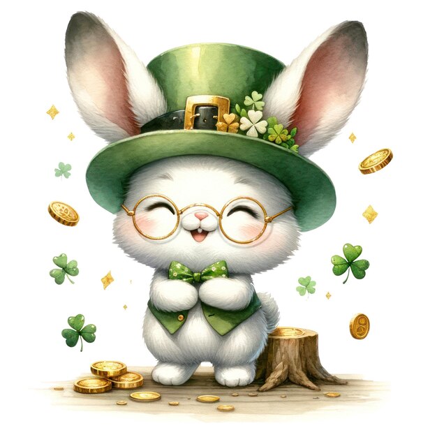 PSD cute bunny st. patrick's day clipart-illustration