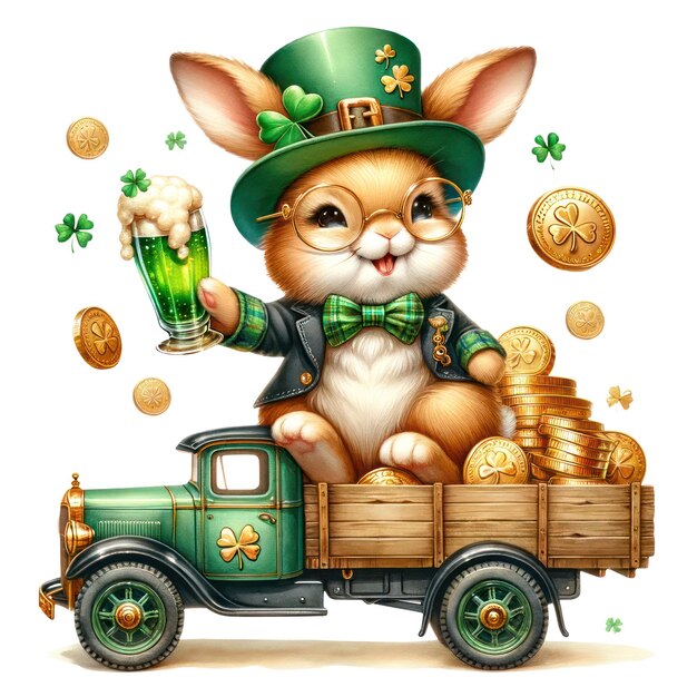 PSD cute bunny st. patrick's day clipart-illustration