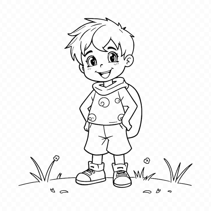 PSD cute cartoon boy com mochila desenho e livro de colorir
