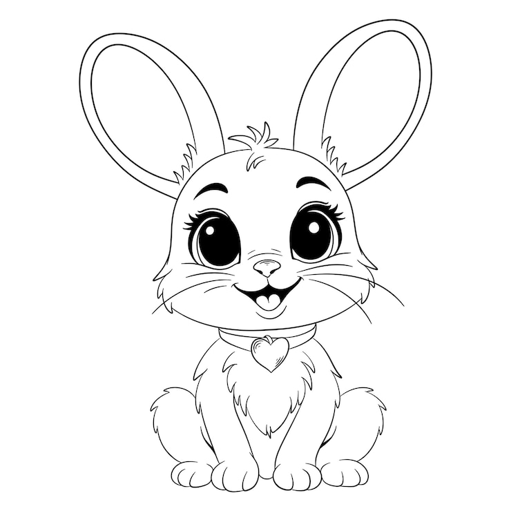 PSD cute cartoon bunny with heart collar