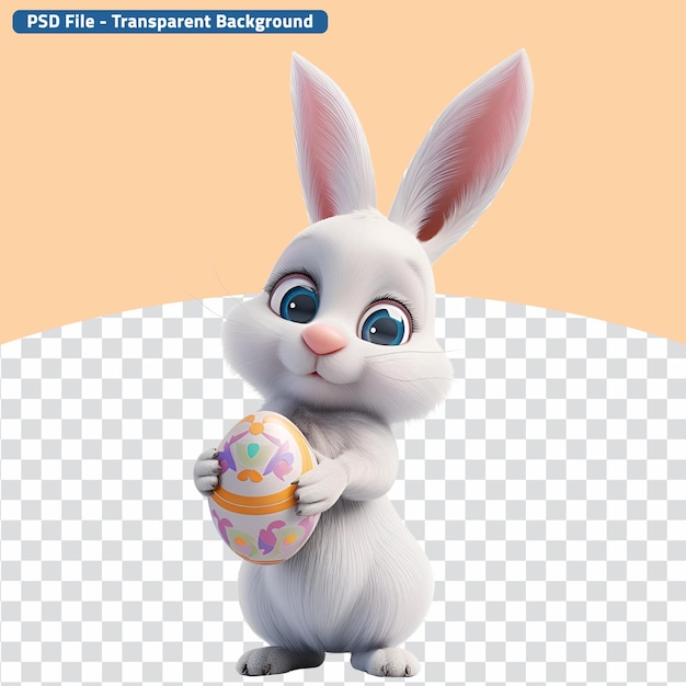 PSD cute cartoon easter bunny e 3d rabbit compartilham um ovo de páscoa para uma feliz páscoa.