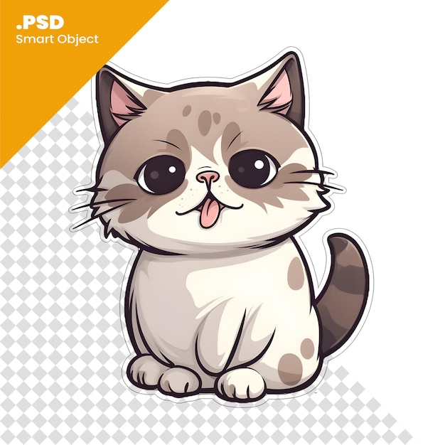 PSD cute cartoon-katze vektor-illustration isoliert auf einem weißen hintergrund psd-vorlage