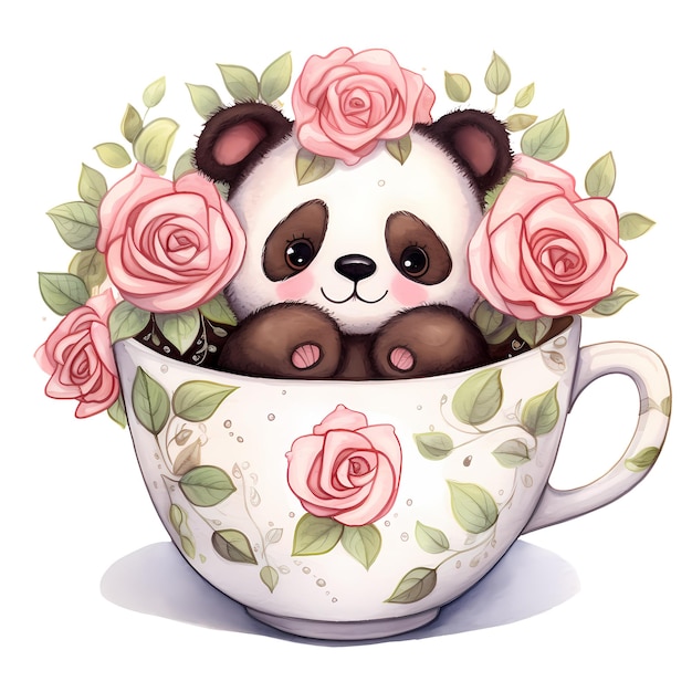 PSD cute cartoon panda kaffeebecher aquarell clipart-illustration