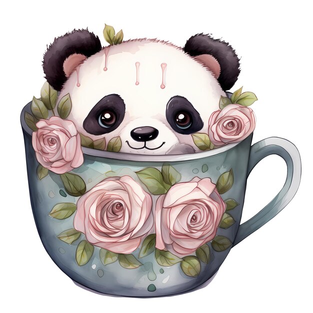 PSD cute cartoon panda kaffeebecher aquarell clipart-illustration