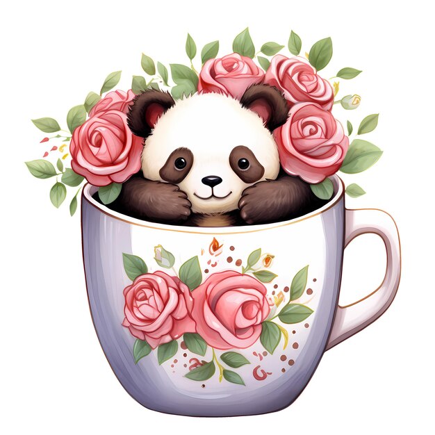 PSD cute cartoon panda kaffeebecher aquarell clipart-illustration