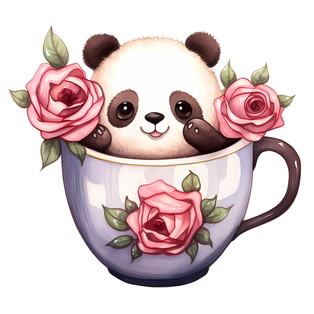 Cute cartoon panda kaffeebecher aquarell clipart-illustration