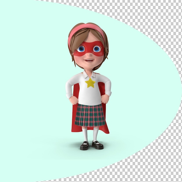 Cute cartoon superhero girl with a red mask and cape