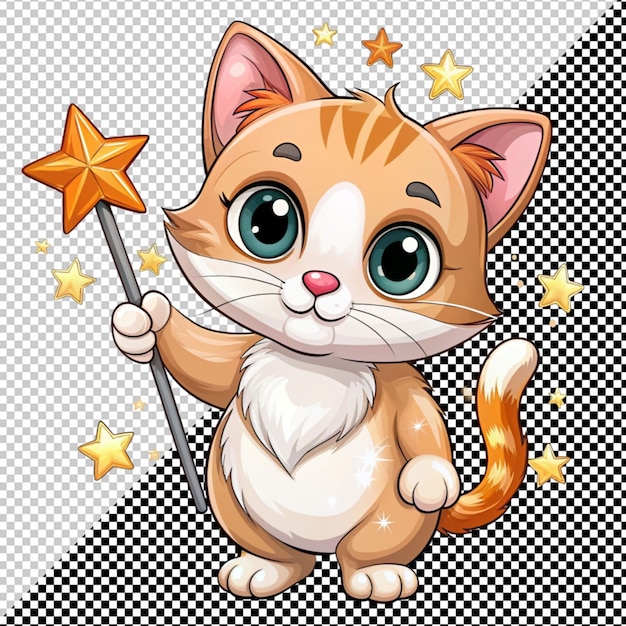 PSD cute cat holding magic wand