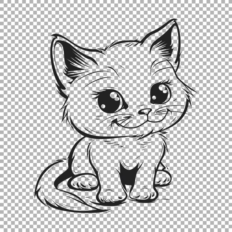 PSD cute cat sketch art on transparent background ai generated