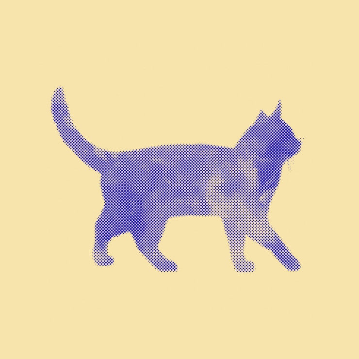 PSD cute cat walking halftone silhouette with a cream background