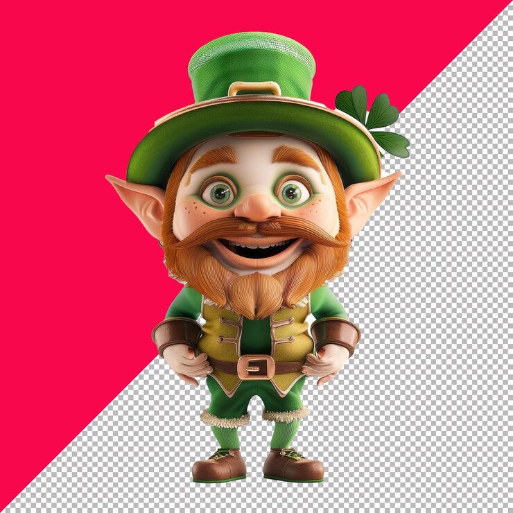 PSD cute cheerful leprechaun 3d cartoon isolé render transparent arrière-plan png psd il est également possible de l'utiliser pour l'affichage de l'arrière-plan.