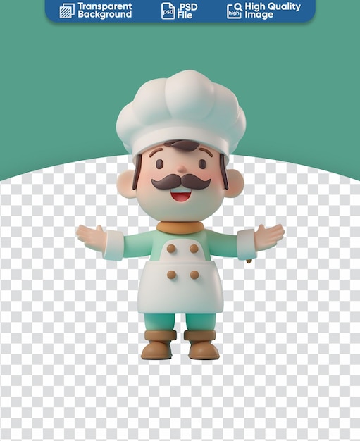 Cute Chef Feliz em Chapéu de Chef Um desenho animado de Chibi em 3D Render Ilustração