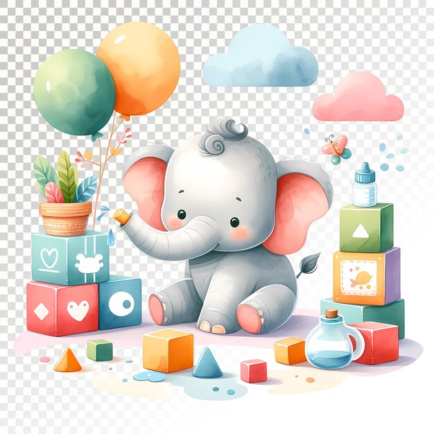 PSD cute clipart de elefante bebê clipart de aquarela de elefante transparente psd