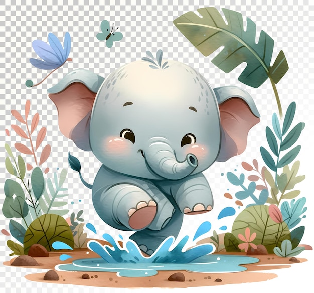 Cute clipart de elefante bebê clipart de aquarela de elefante transparente PSD