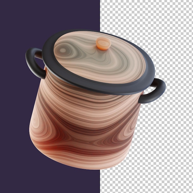 PSD cute cooking pot 3d icon with natural wood texture lo mejor para la interfaz de usuario del amplificador de la página de destino del elemento gráfico