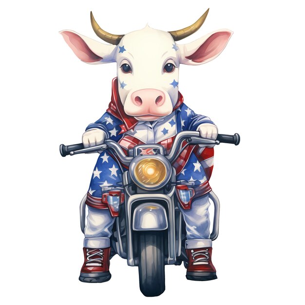 PSD cute cow american motorcycle clipart-illustration