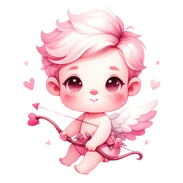 PSD cute cupido dia dos namorados aquarela clipart ilustração