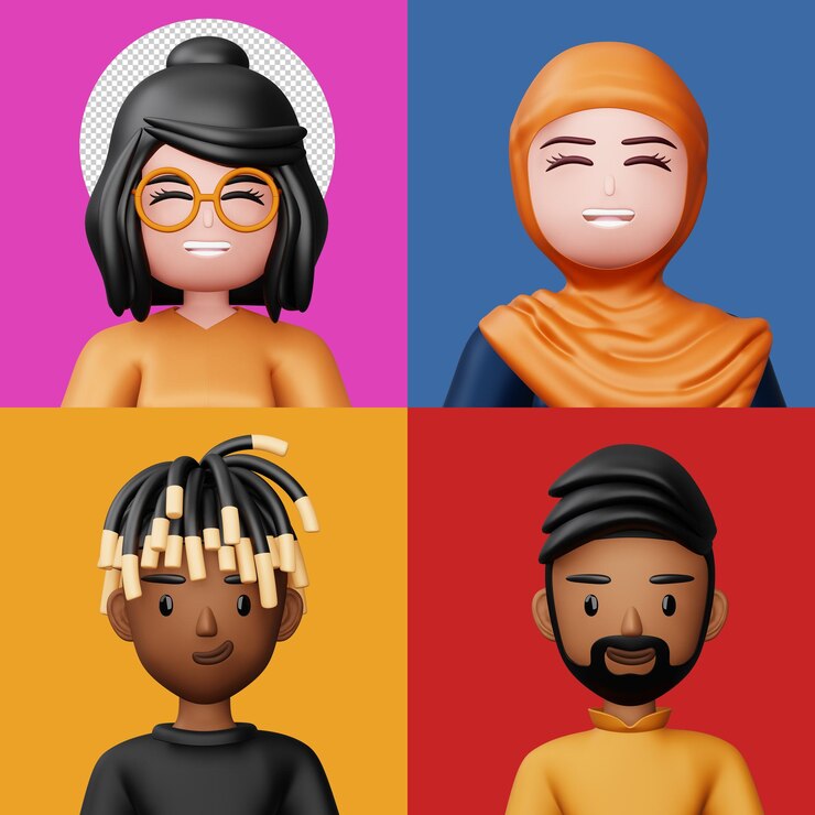 PSD cute dibujos animados hombre y mujer gente feliz renderizado 3d