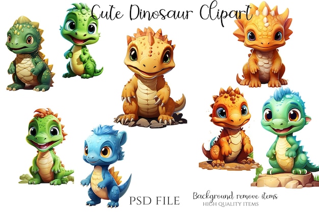 Cute Dinosaur Clipart PSD (em inglês)