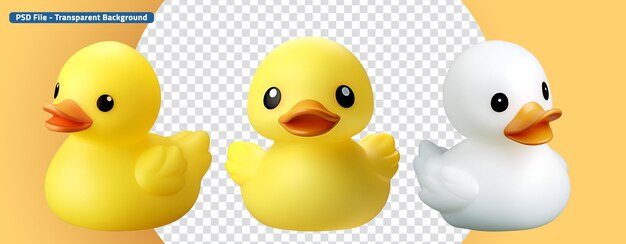 PSD cute duck set 3d banner de juguetes de baño blancos y amarillos para niños