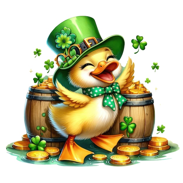 PSD cute duck st. patrick's day clipart-illustration