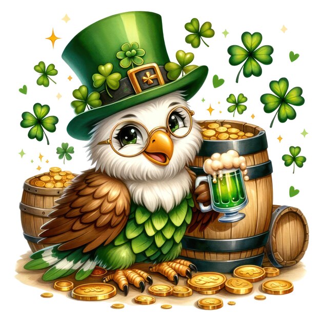 Cute eagle st. patrick's day clipart-illustration