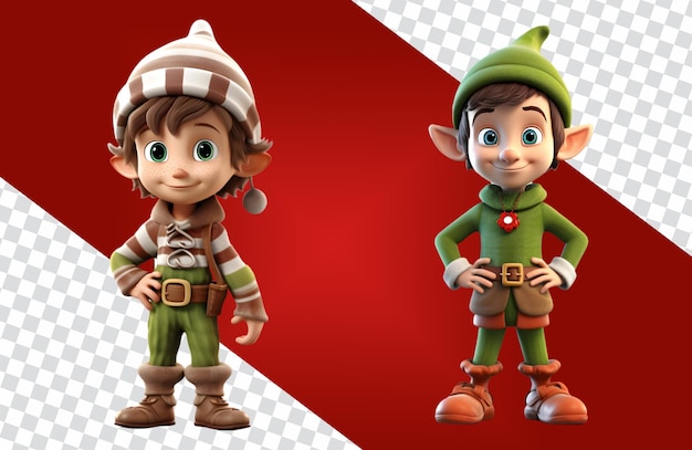 PSD cute elf um personagem realista em 3d renderizado coleção de conjuntos para feliz natal