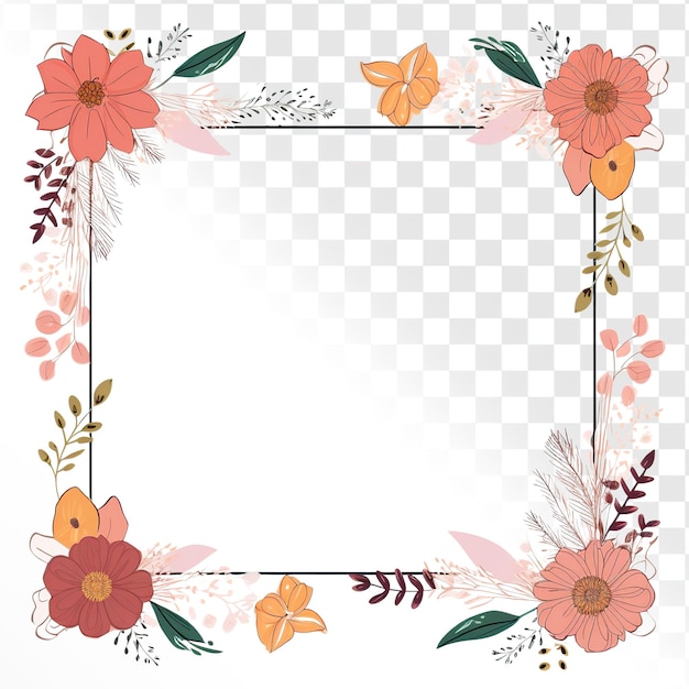 PSD cute floral square frame fundo de transparência