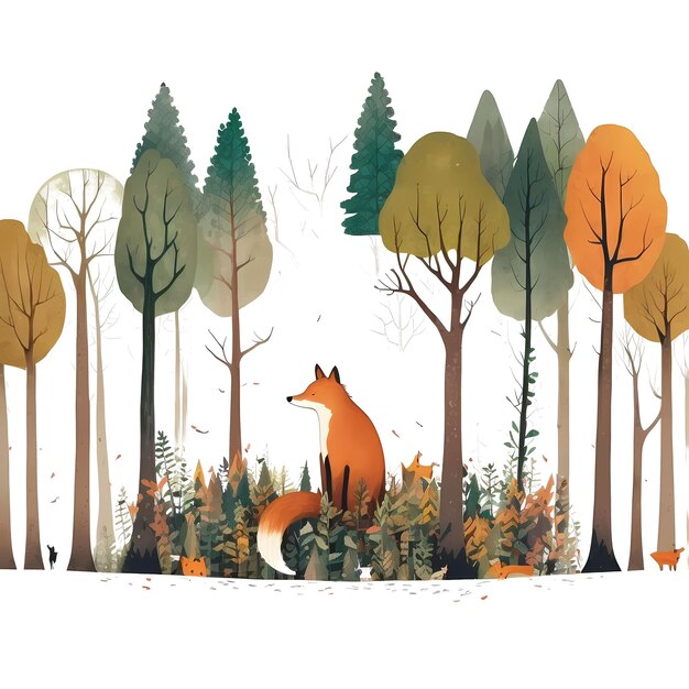 PSD cute fox in the forest 4096px png transparent 300dpi t-shirt numérique pod couverture de livre avec clipart