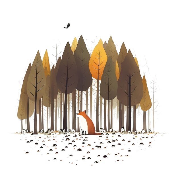 PSD cute fox in the forest 4096px png transparent 300dpi t-shirt numérique pod couverture de livre avec clipart