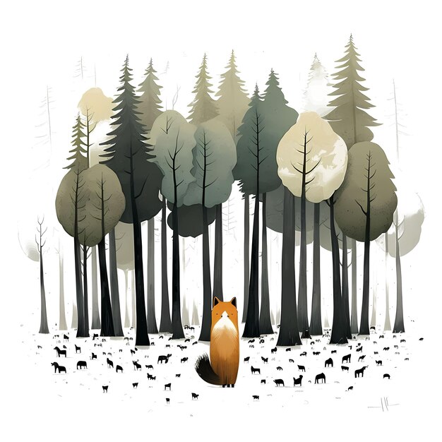 PSD cute fox in the forest 4096px png transparent 300dpi t-shirt numérique pod couverture de livre avec clipart