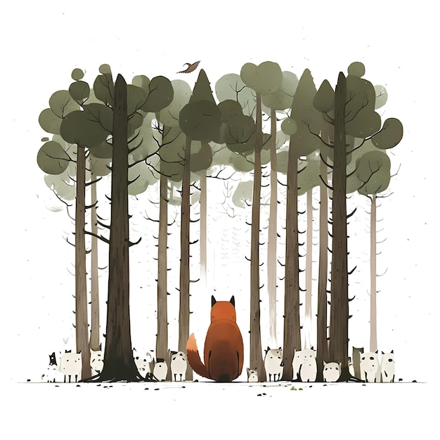 PSD cute fox in the forest 4096px png transparent 300dpi t-shirt numérique pod couverture de livre avec clipart