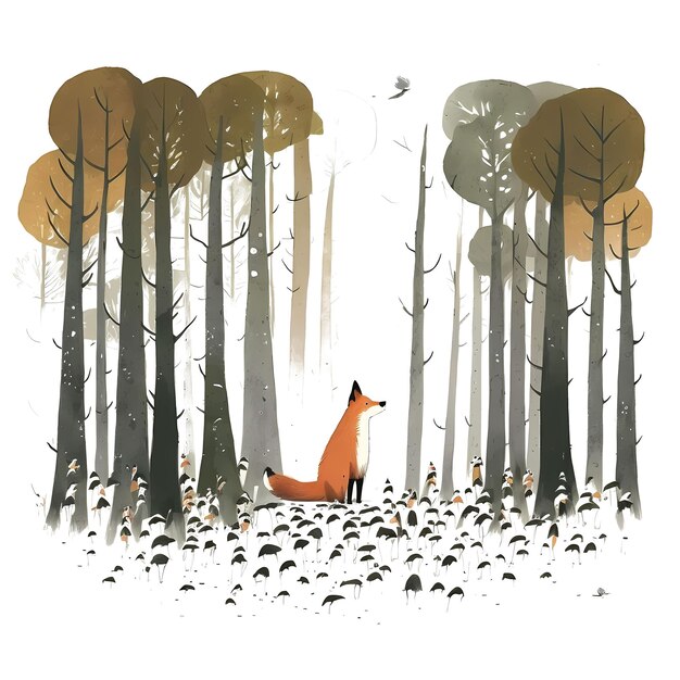 PSD cute fox in the forest 4096px png transparente 300dpi camiseta digital pod clip art portada del libro wallart