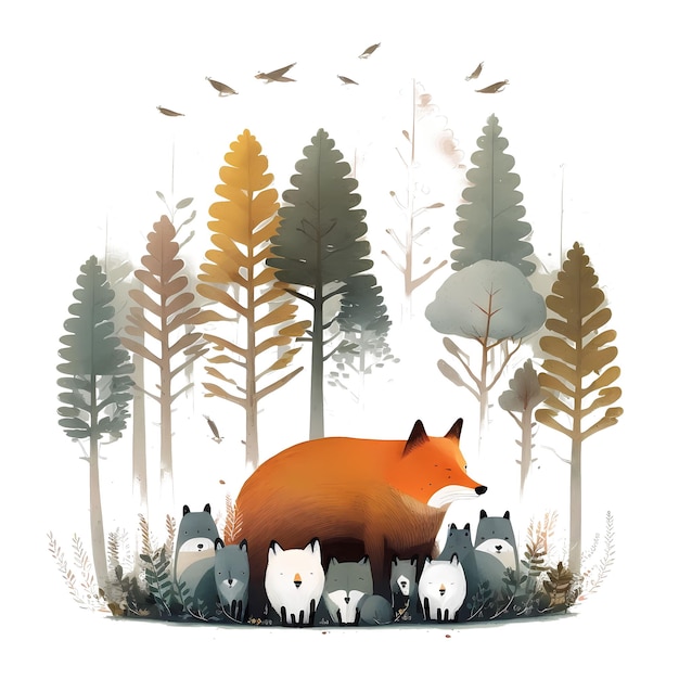 PSD cute fox in the forest 4096px png transparente 300dpi camiseta digital pod clip art portada del libro wallart