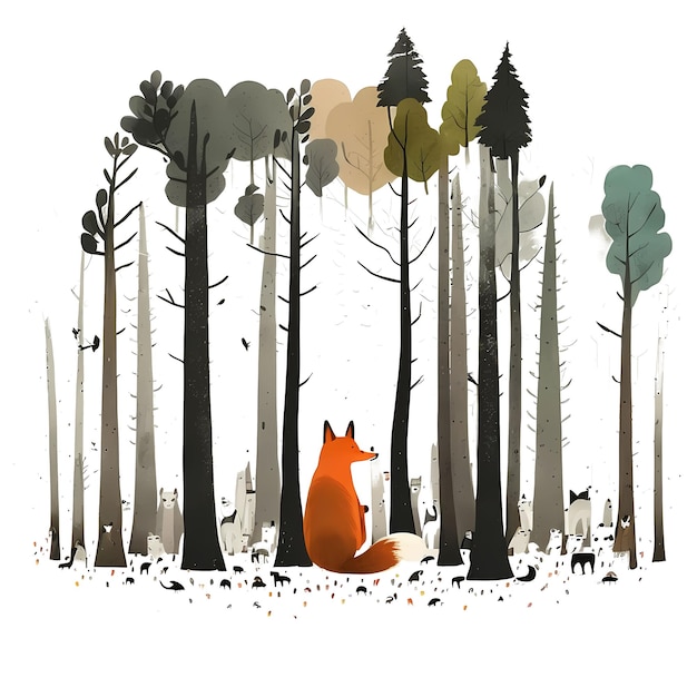 Cute fox in the forest 4096px png transparente 300dpi camiseta digital pod clip art portada del libro wallart