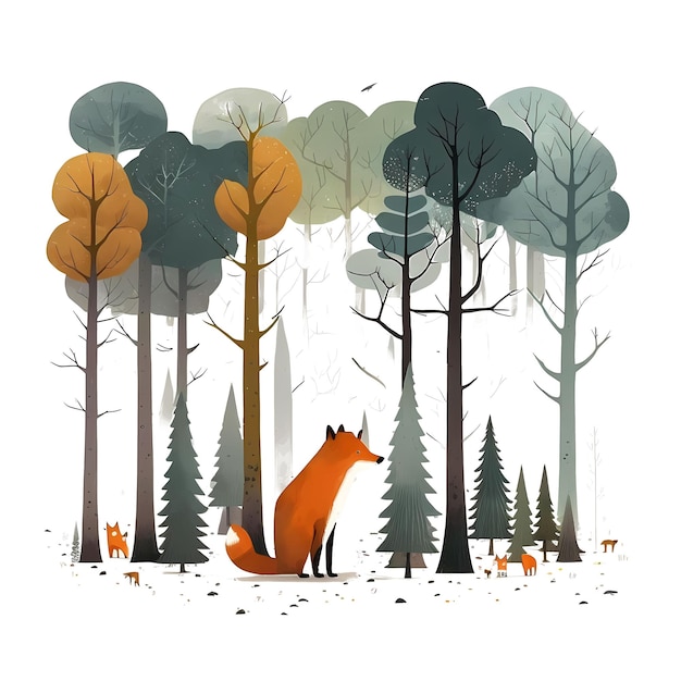 PSD cute fox in the forest 4096px png transparente 300dpi camiseta digital pod clip art portada del libro wallart