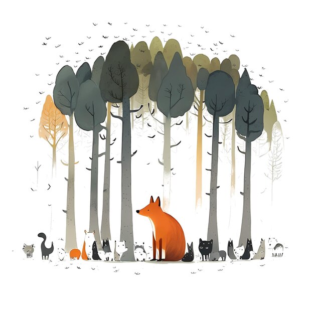 PSD cute fox in the forest 4096px png transparentes 300dpi digitales t-shirt pod clipart buchumschlag wallart