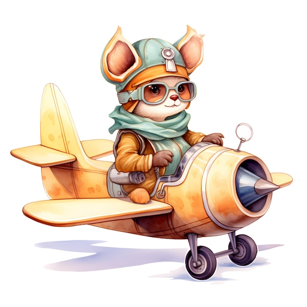 PSD cute funny fox vintage plane clipart-illustration