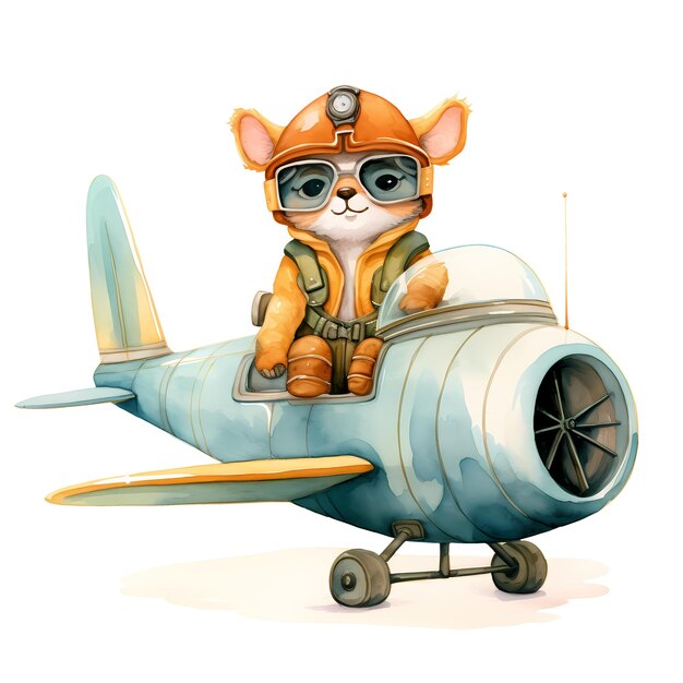 PSD cute funny fox vintage plane clipart ilustração