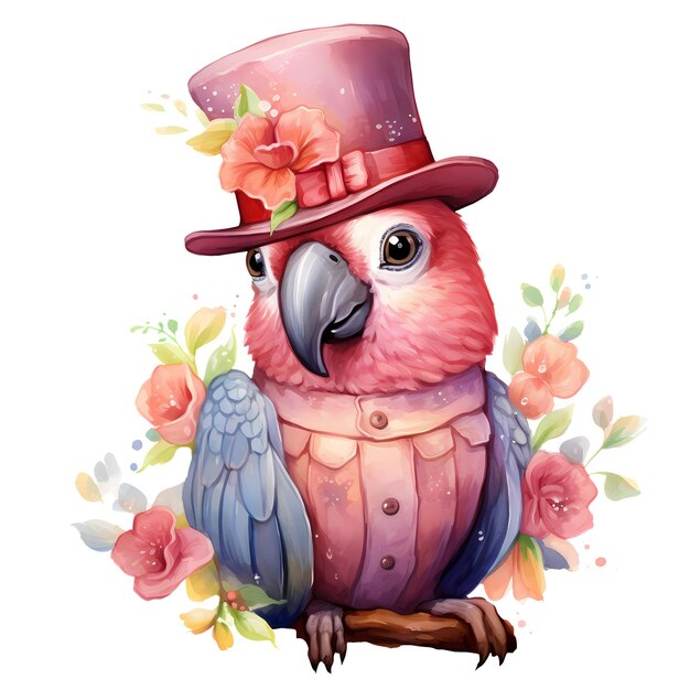 PSD cute funny parrot aquarell-clipart-illustration