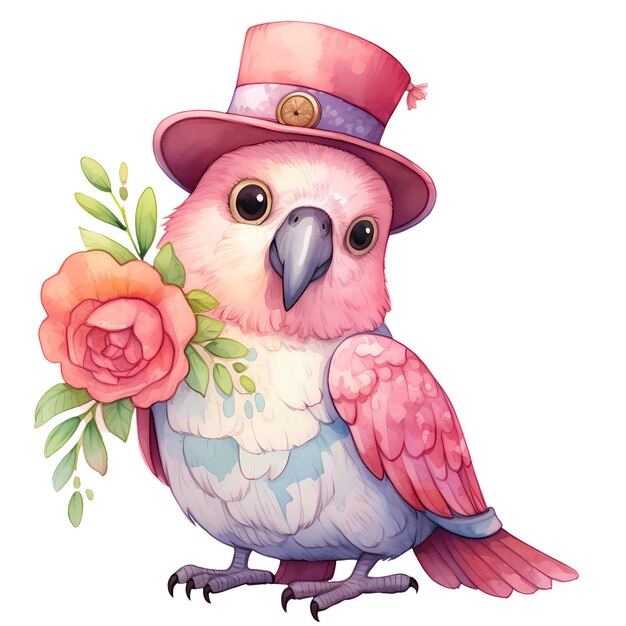 PSD cute funny parrot aquarell-clipart-illustration