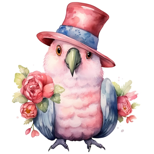 PSD cute funny parrot aquarell-clipart-illustration