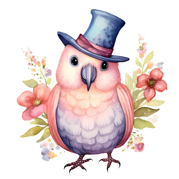 Cute funny parrot aquarell-clipart-illustration