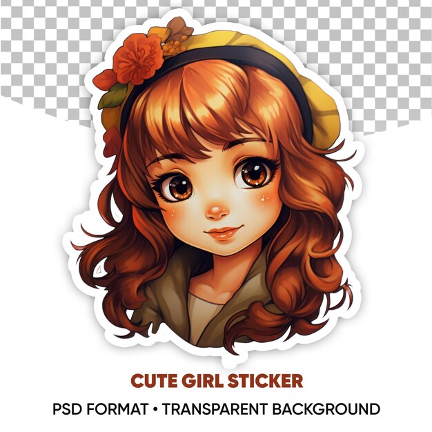 PSD cute girl kawaii adesivo fundo transparente