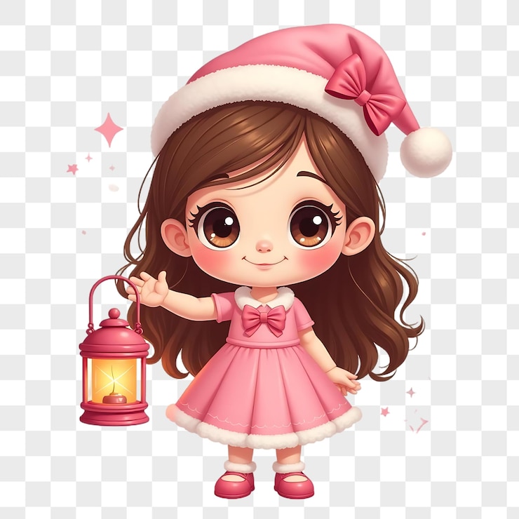 PSD cute girl pink christmas clipart sublimación de fondo transparente en png (en inglés y en inglés)